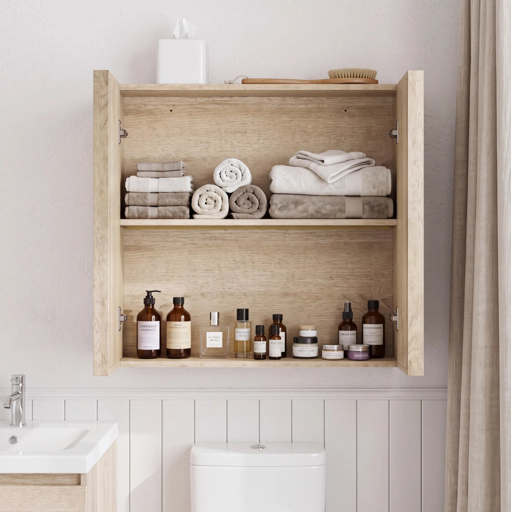 Mobile pensile da bagno a due ante in MDF effetto rovere
