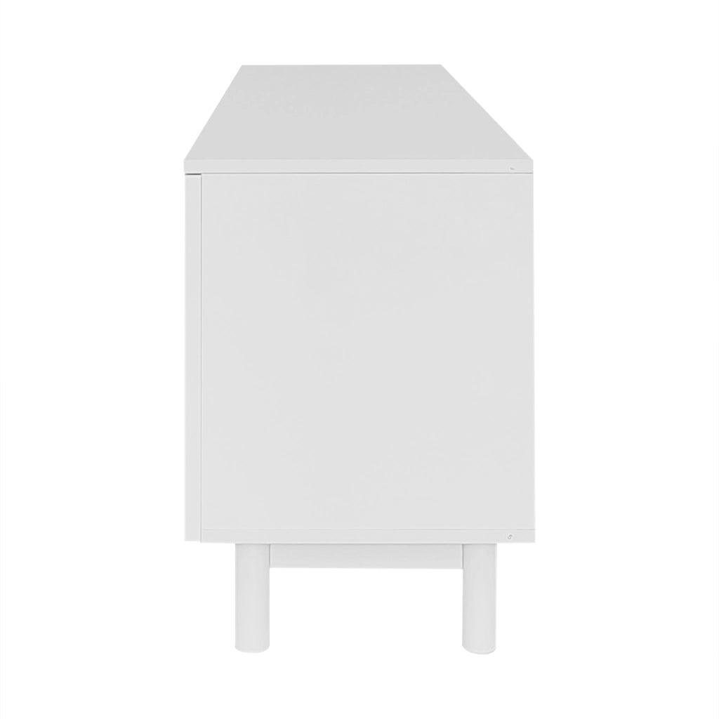 Mobile TV 175x38x56 cm; 4 ante push-to-open con ripiani regolabili; pannello truciolare bianco