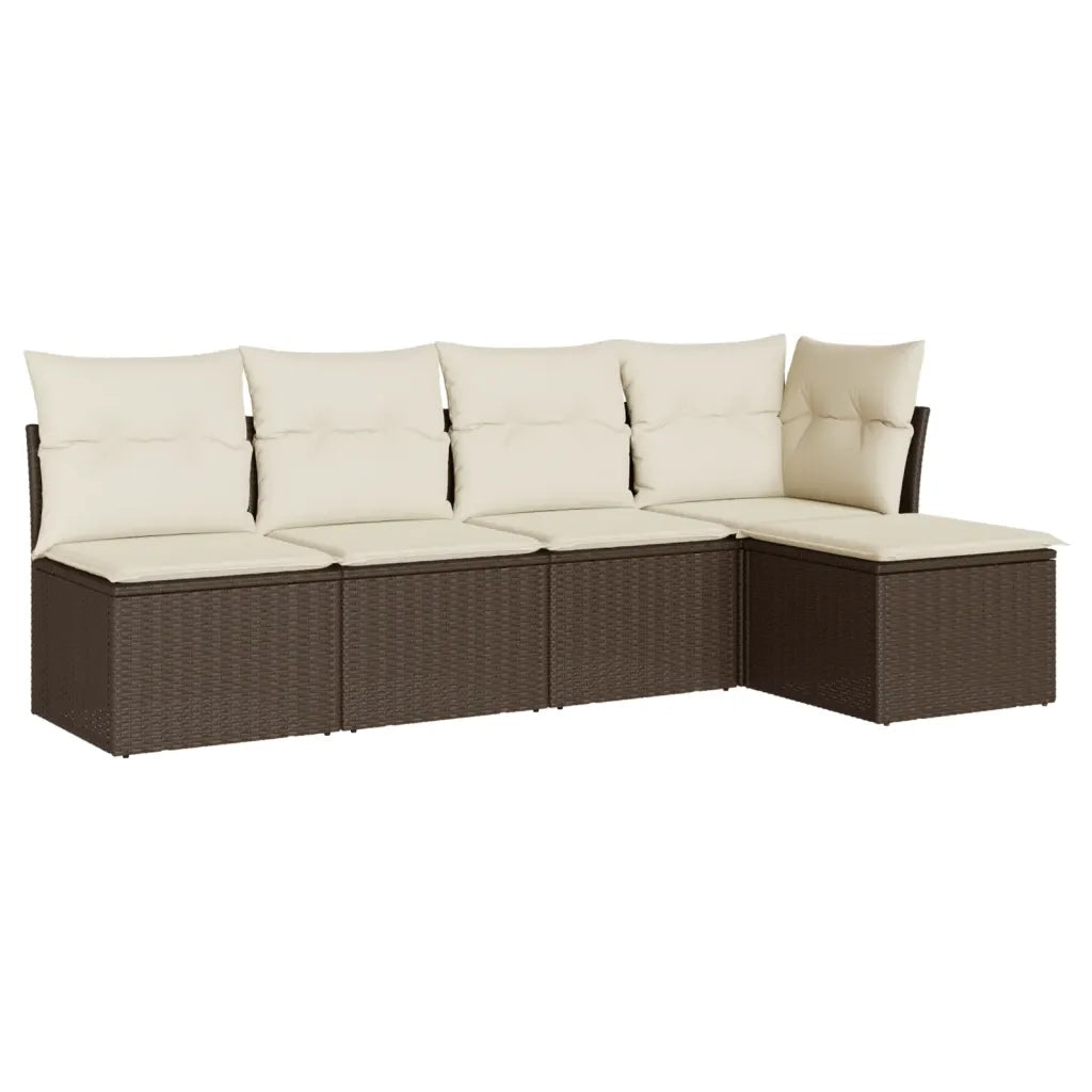 Set Divano da Giardino 5 pz con Cuscini Marrone in Polyrattan