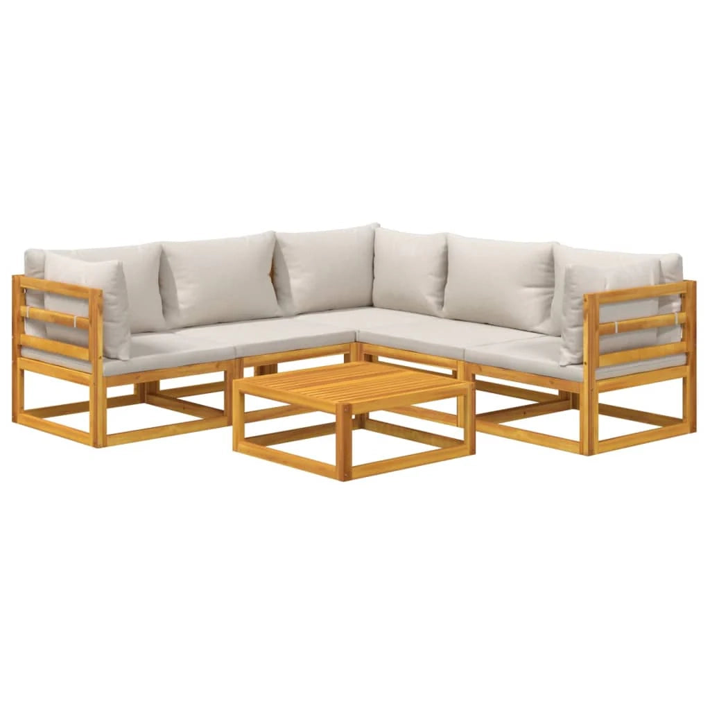 Set di mobili da giardino mobili da esterno 6 pezzi con cuscini grigio chiaro legno massello 02_0016778