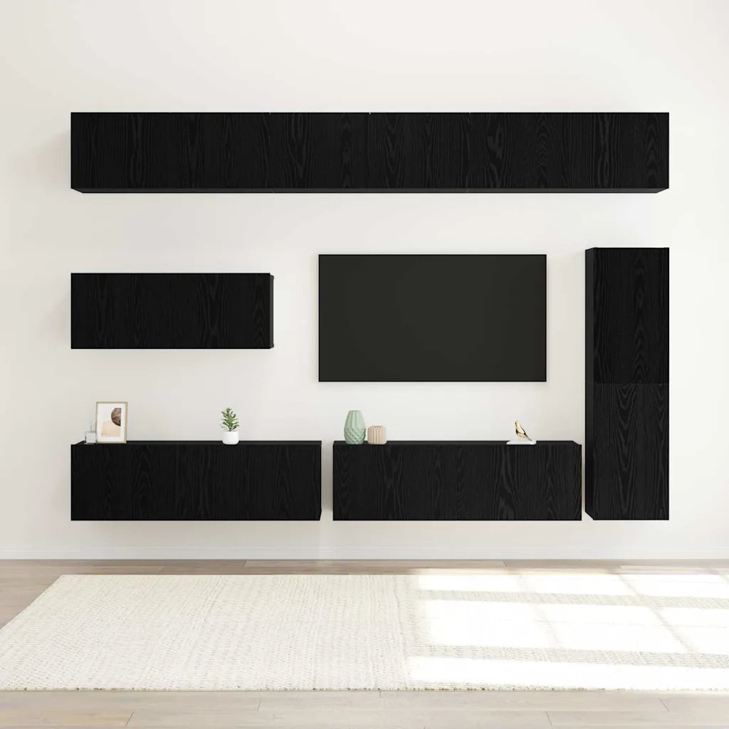 Set mobile TV 7 pz-Credenza per TV Rovere Nero Legno multistrato 887536