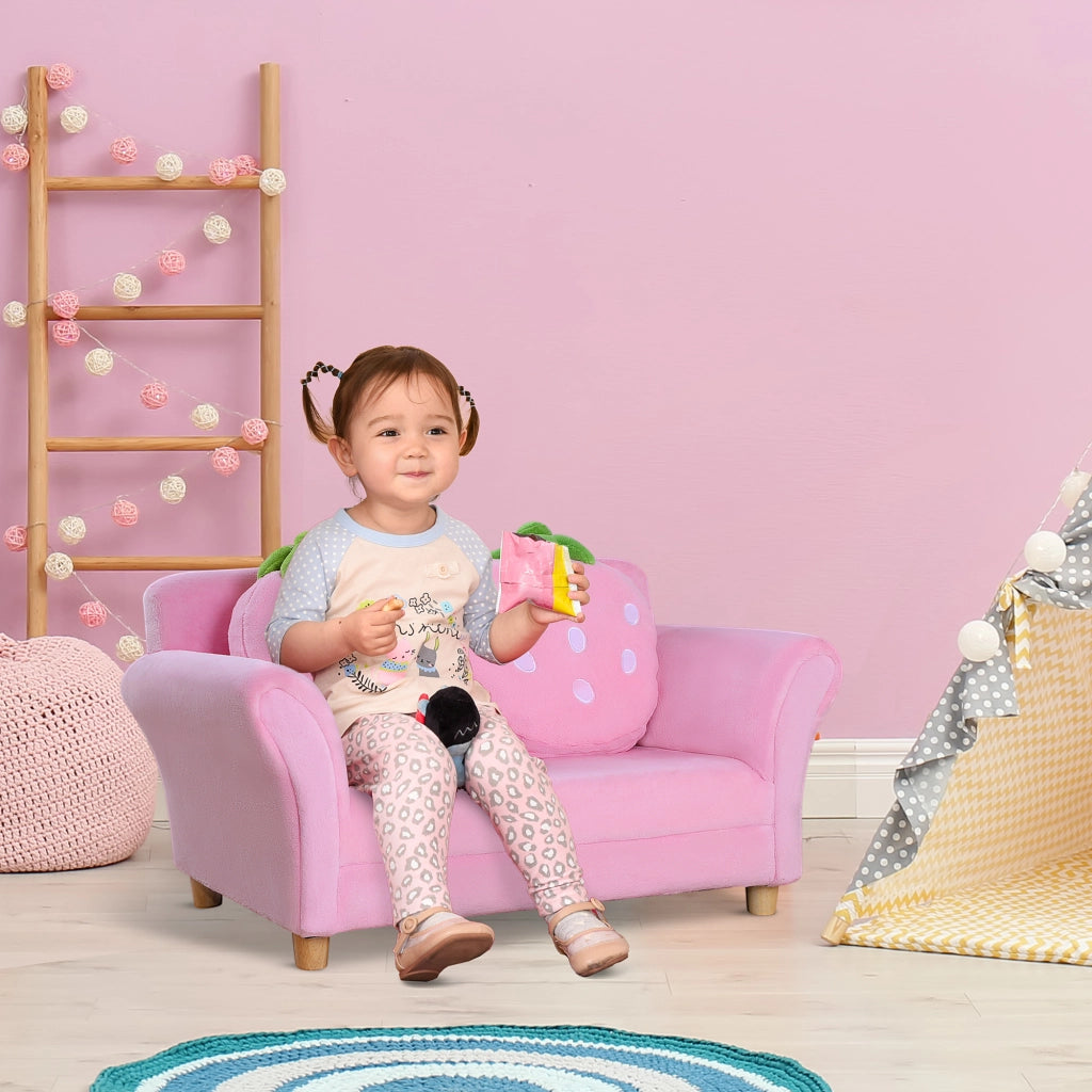 Poltrona bambini tessuto effetto velluto corallo con gambe legno massello per cameretta ¨C Xylo ¨C Rosa 90x53x48cm