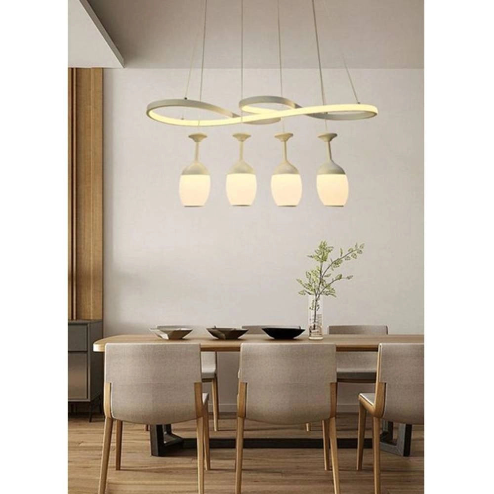 Trade Shop - Lampadario A Led Curve Bianco 4 Punti Luce 68 Watt Luce 3000k 4000k 6500k Lp-24b -