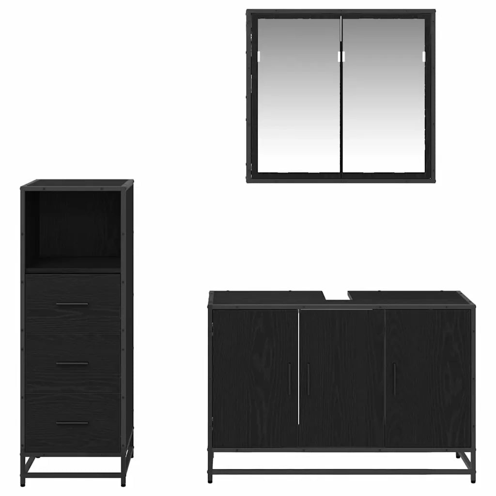 Set di mobili per il bagno 3 pcs Rovere Nero Legno multistrato 3402458