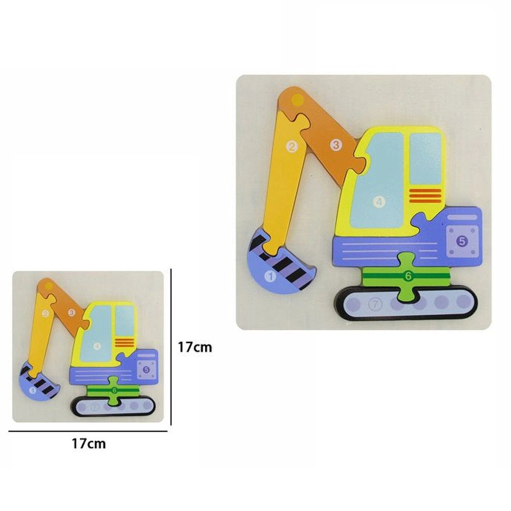 Trade Shop - Puzzle 3d Blocco Legno Forma Escavatore Educativo Colorato Gioco Bambini Animali -