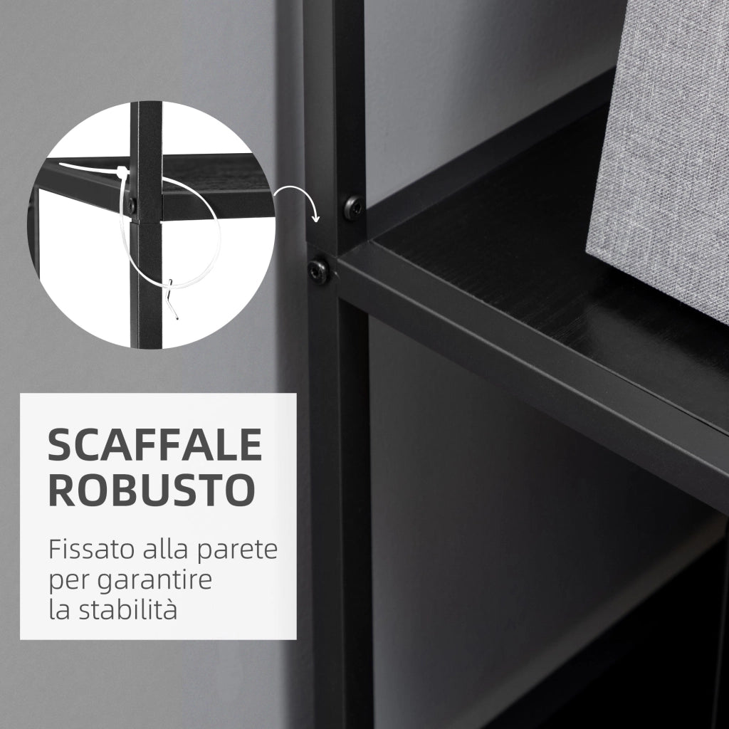 Libreria a 7 Livelli 83x34x180 cm  in Truciolato e Acciaio Nero