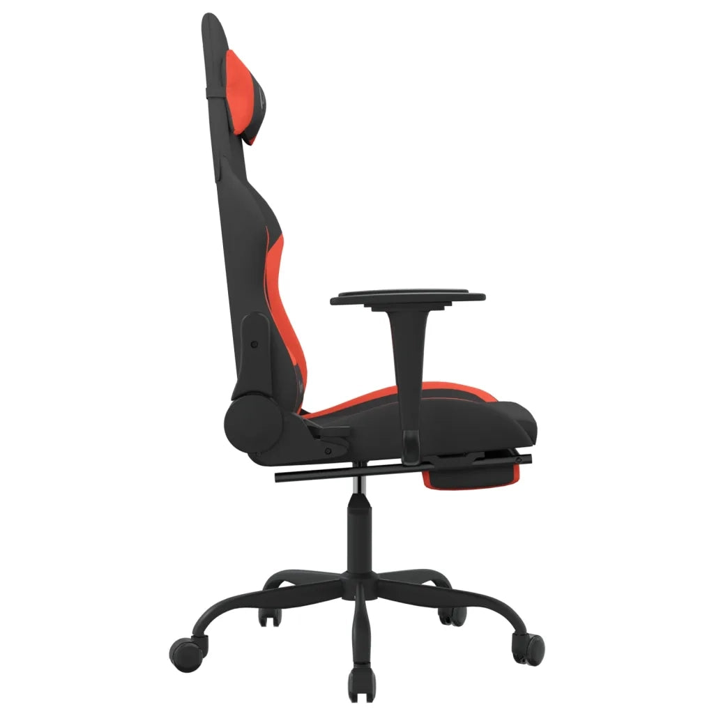 Sedia da Gaming | Sedia da e-sports Massaggio e Poggiapiedi Tessuto Nero e Rosso
