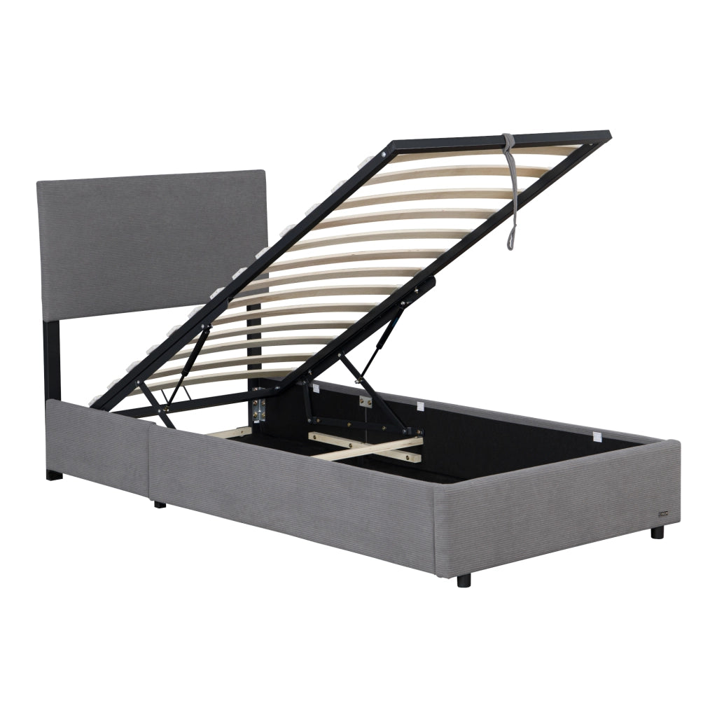 Letto Contenitore Juva Apertura a Ribalta Letto Singolo con Materasso 90x200 cm Velluto a Coste Grigio Corium
