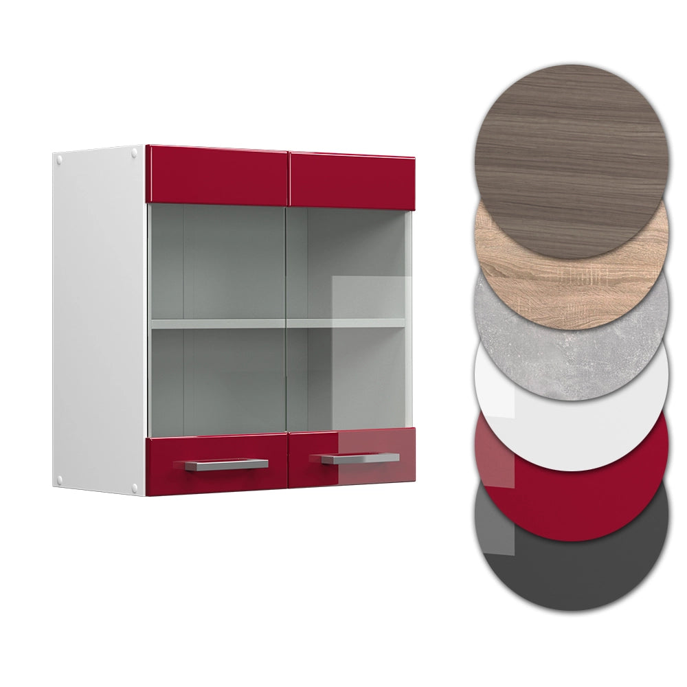 Vicco Mobile da cucina in vetro Rosso lucido 60 cm