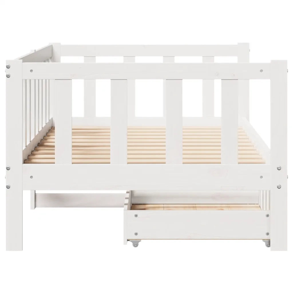 Dormeuse con Cassetti Bianca 80x200 cm Legno Massello di Pino