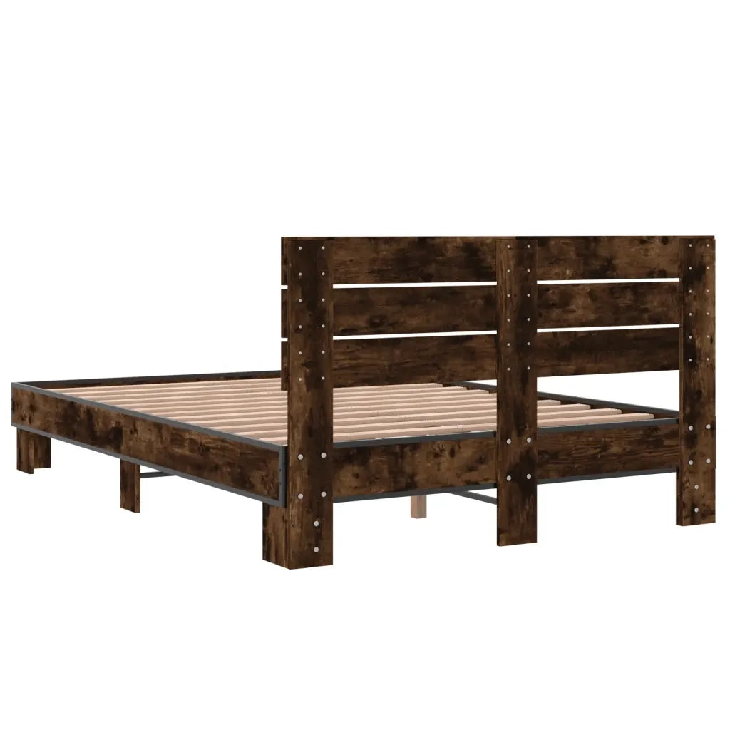 Letto matrimoniale | Letto per adulti | Giroletto Rovere Fumo 120x200 cm in Legno Multistrato Metallo