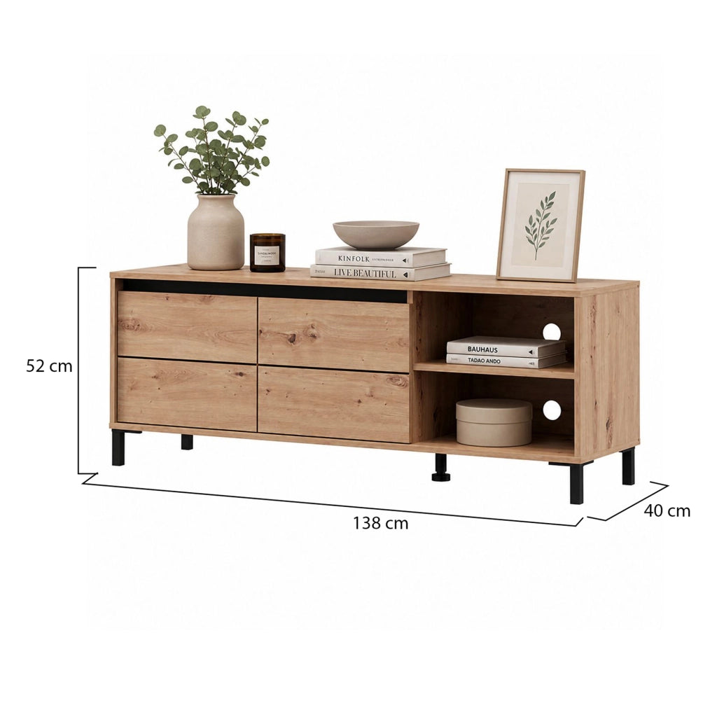Cigno, Mobile Porta tv 2 Ripiani, 138x40x52h cm Marrone Rovere Nodi