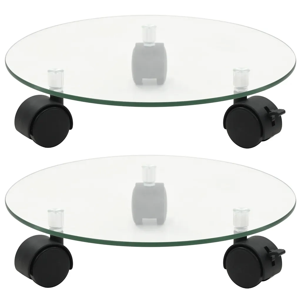Pedane con Ruote per Piante 2pz in Vetro Temperato Rotondo 28cm 245691