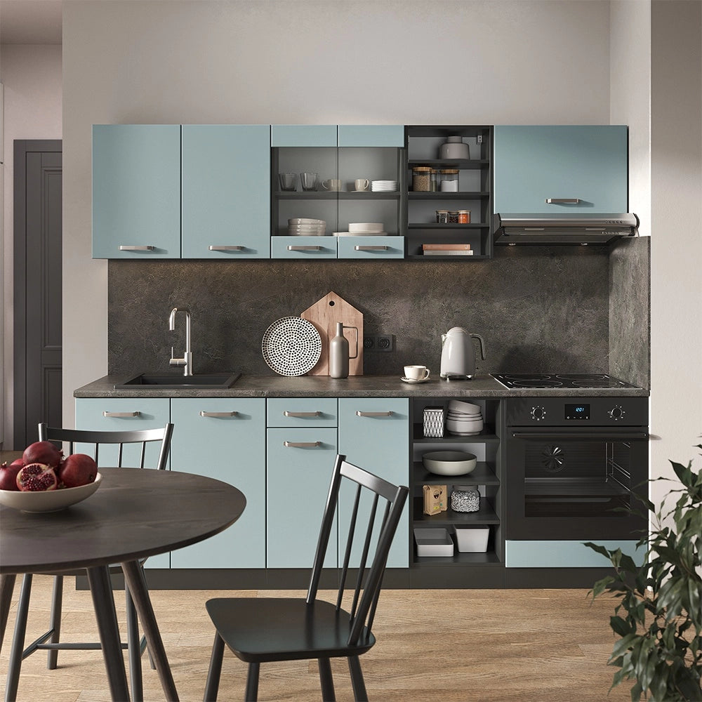 Cucina componibile R-Line Grigio-blu/Antracite 240 cm senza piano di lavoro Vicco