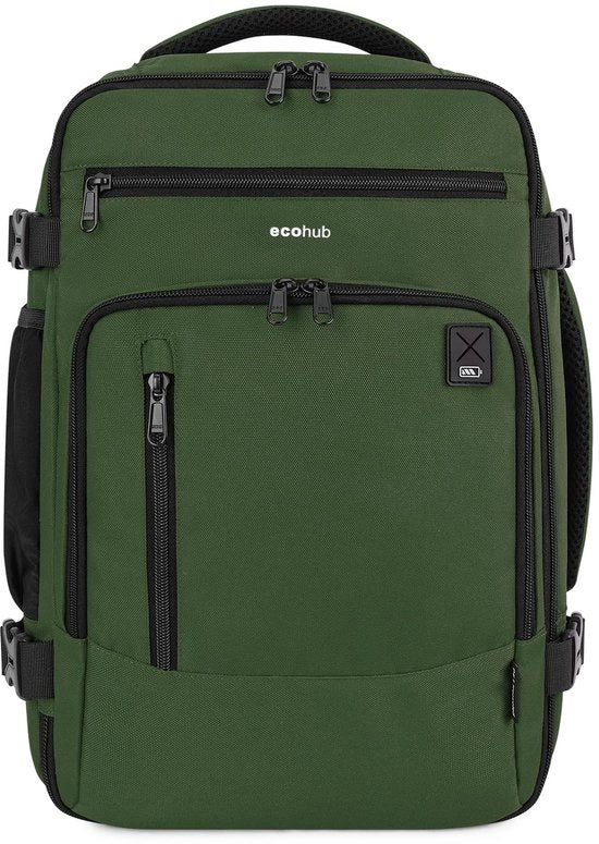 Borsa a Spalla Ecowatch 40x20x25 per Bagaglio a Mano per Volo, Borsa da Viaggio per Laptop, Borsa da Giorno in PET Riciclato, Impermeabile, Borsa da 20L per Donne, Piccola, Verde, Modello Patentato