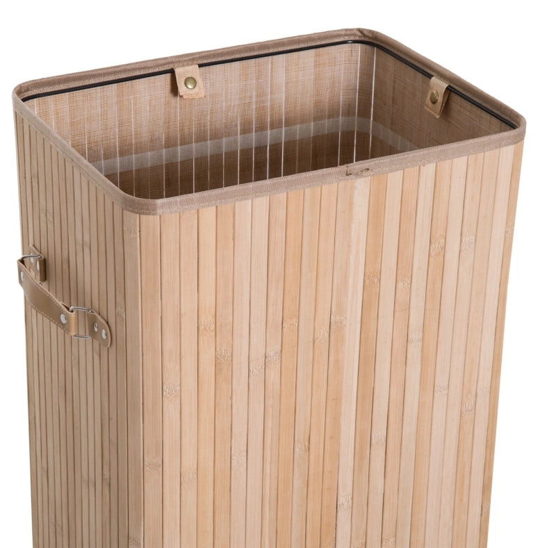 Cesto portabiancheria 40x30x60 cm con coperchio e manici in bambù naturale