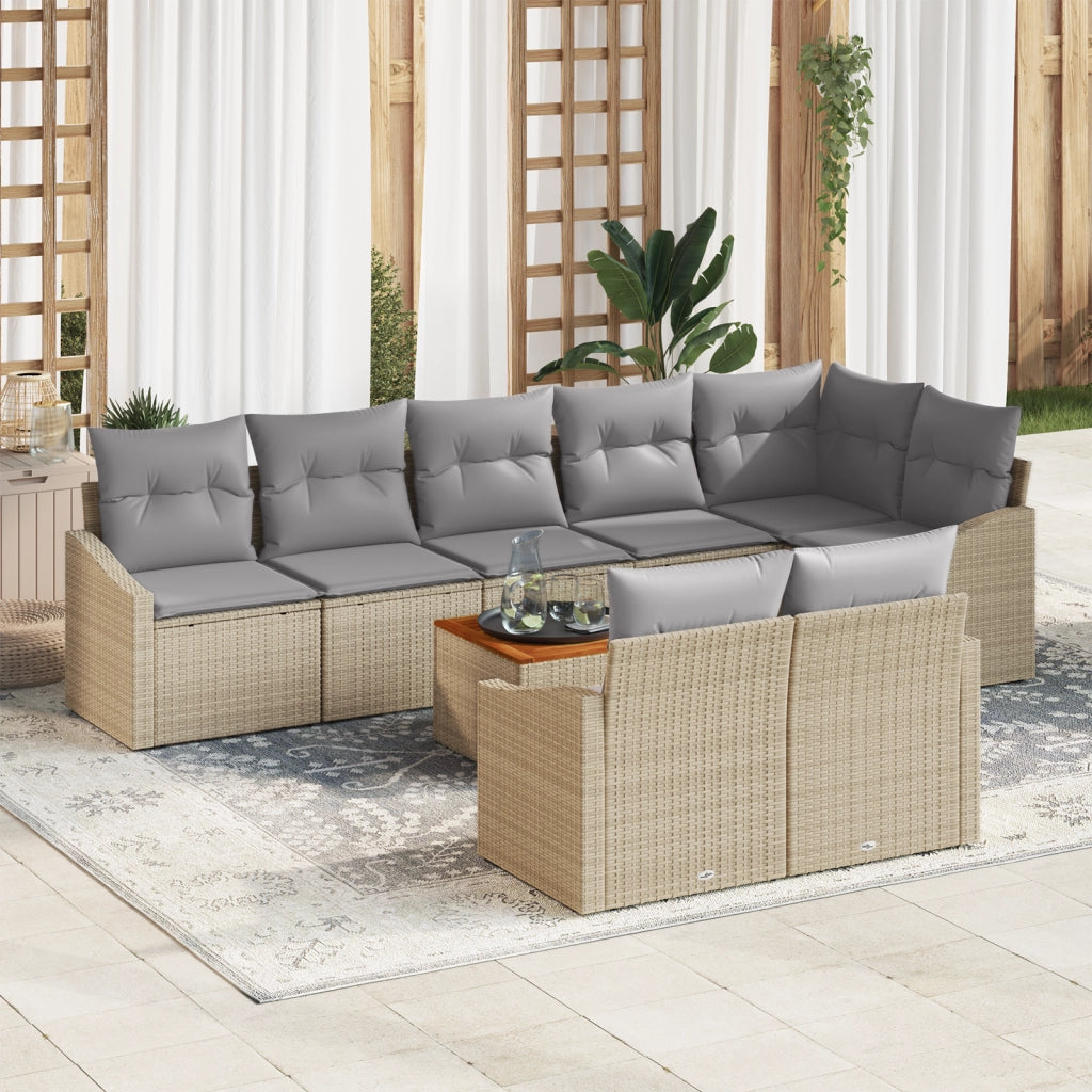 Set di Divani da Giardino 9 Pezzi con Cuscini Beige in Rattan Sintetico
