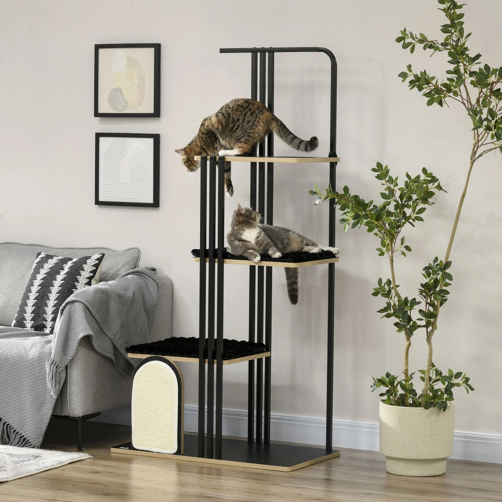Albero tiragraffi per gatti 170 cm, design industrial, con piattaforme imbottite e struttura stabile