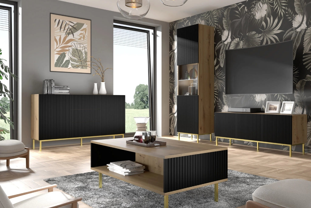 MOBILE RAVENNA B MOBILE IN MDF RIVESTITO IN LEGNO 2D3S 150 TELAIO NERO OPACO IN ROVERE ARTIGIANALE