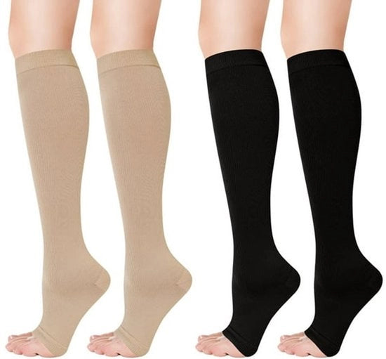 Set di 2 calze compressivi con dita aperte, unisex – calze alta caviglia, adatti per la corsa, la gravidanza, il viaggio e il lavoro.