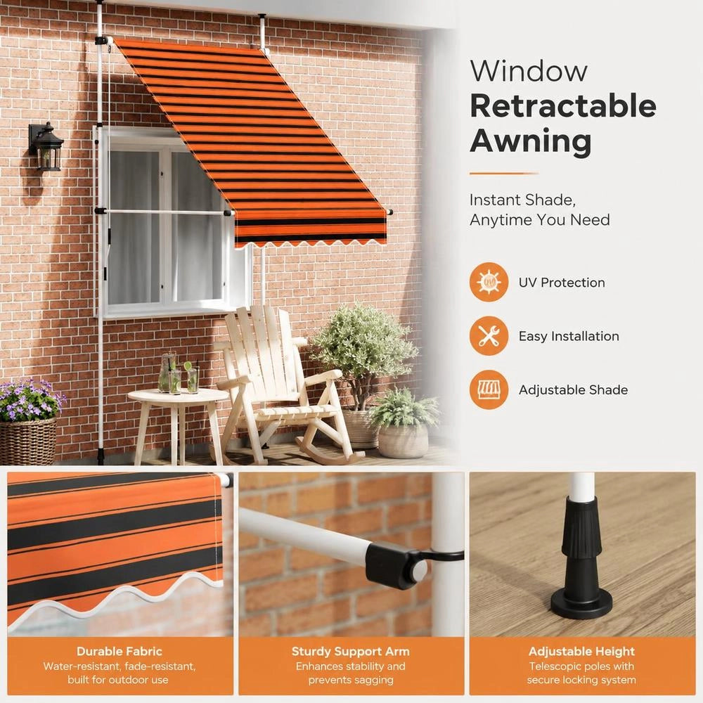 Retractable Awning, Manually Operated, 150 Cm, Orange And Brown