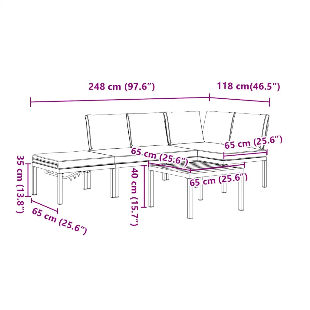 vidaXL Set Divani da Giardino 4 pz con Cuscini in Alluminio Nero