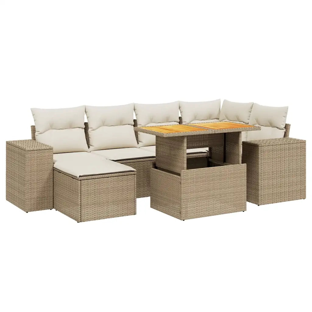 Set Divani da Giardino 7 pz con Cuscini Beige in Polyrattan 3275928