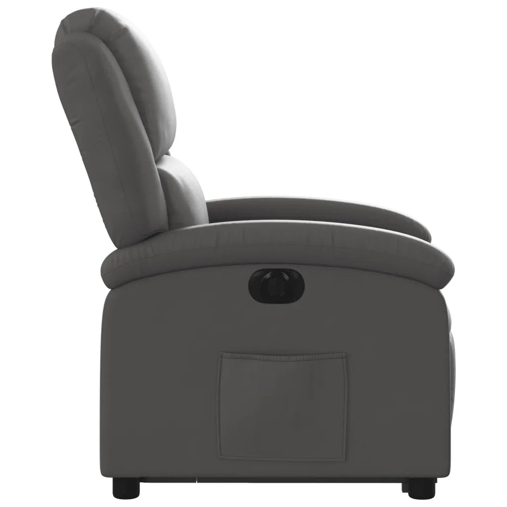 Poltrona Alzapersona Reclinabile Elettrica Grigia in Vera Pelle 3204273