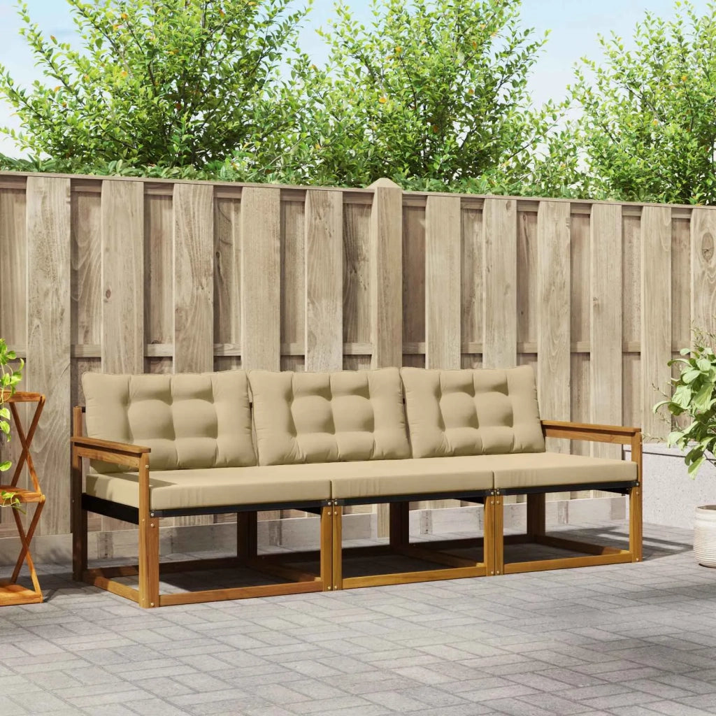Set di divani da esterno con cuscino 3 pcs Naturale e Beige