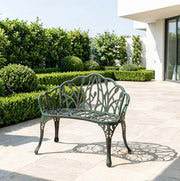 Panchina da giardino a 2 posti in alluminio pressofuso verde antico 99x57x78 cm