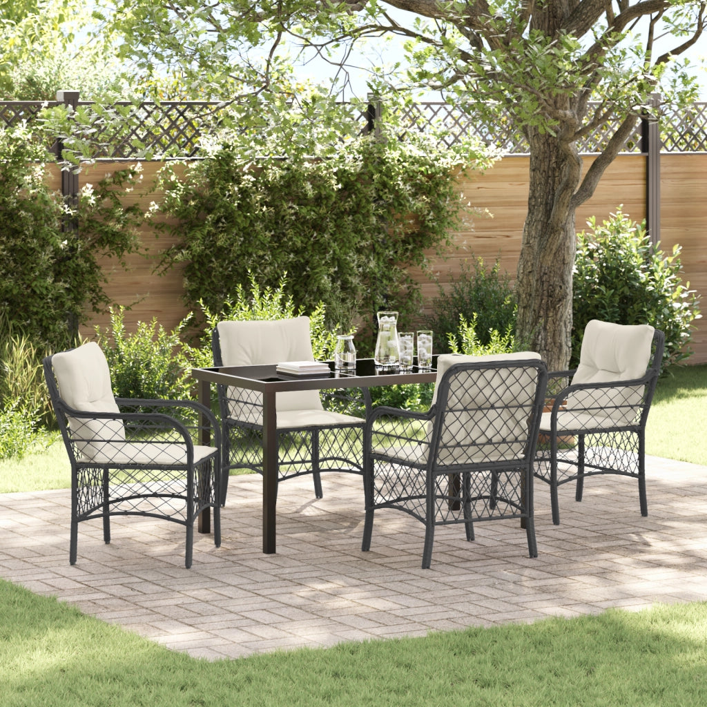 Set da pranzo da giardino 5 pezzi con cuscini Rattan PE Nero