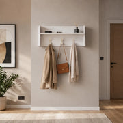 Appendiabiti da Parete Bianco con Mensola e 3 Ganci | Attaccapanni Ingresso Salvaspazio Moderno con Ripiano Portaoggetti | Organizer da Muro 90x29x34 cm