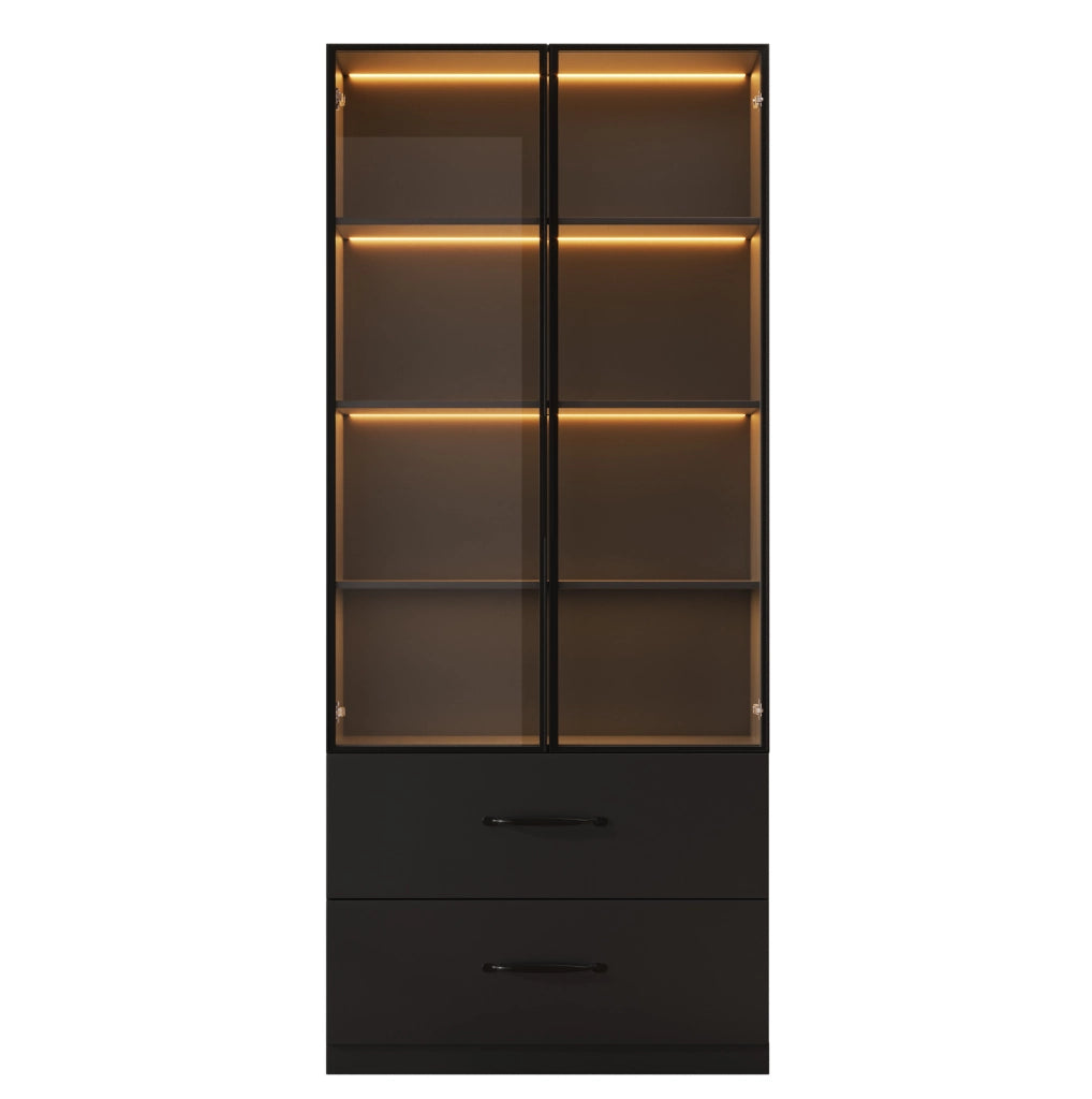 Vetrina LED nera 60x40x160 cm con 2 cassetti
