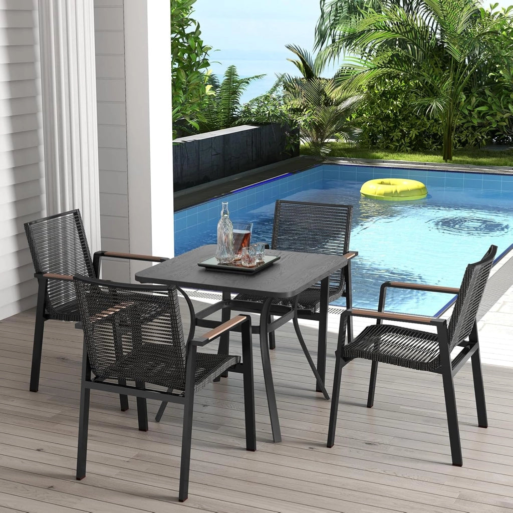 Tavolo da pranzo per balcone, 80 x 80 x 73 cm, tavolo da bistrot quadrato in metallo per 4 persone, con 4 gambe curve, tavolo da esterno per giardino, patio, nero