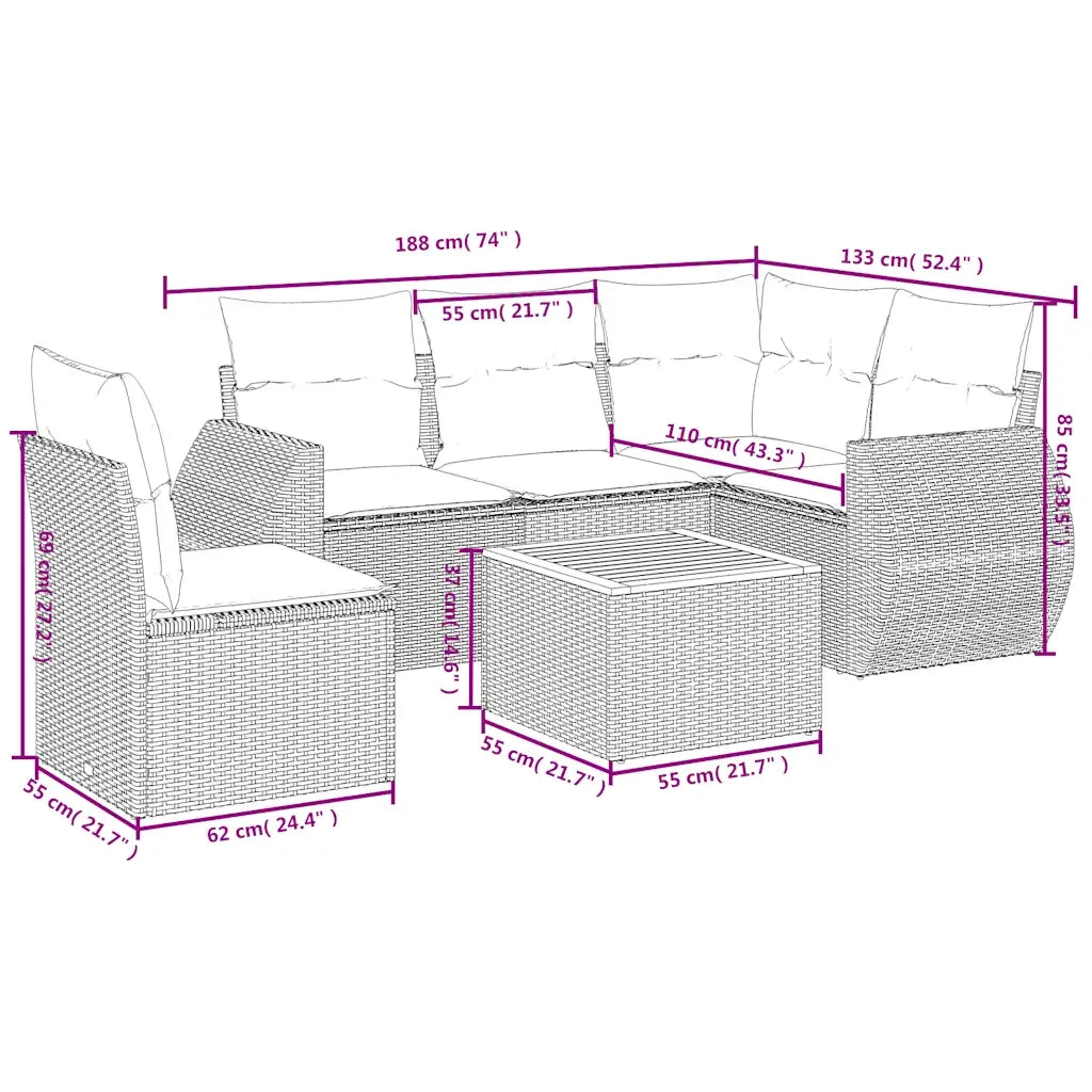 Set Divani da Giardino 6 pz con Cuscini Grigio in Polyrattan 3225011