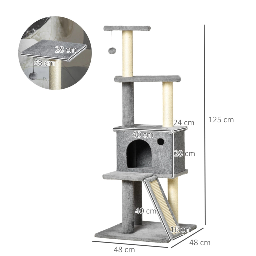 Tiragraffi per Gatti con Casetta e Scala ¨C Zephmum ¨C Grigio 48x48x125 cm