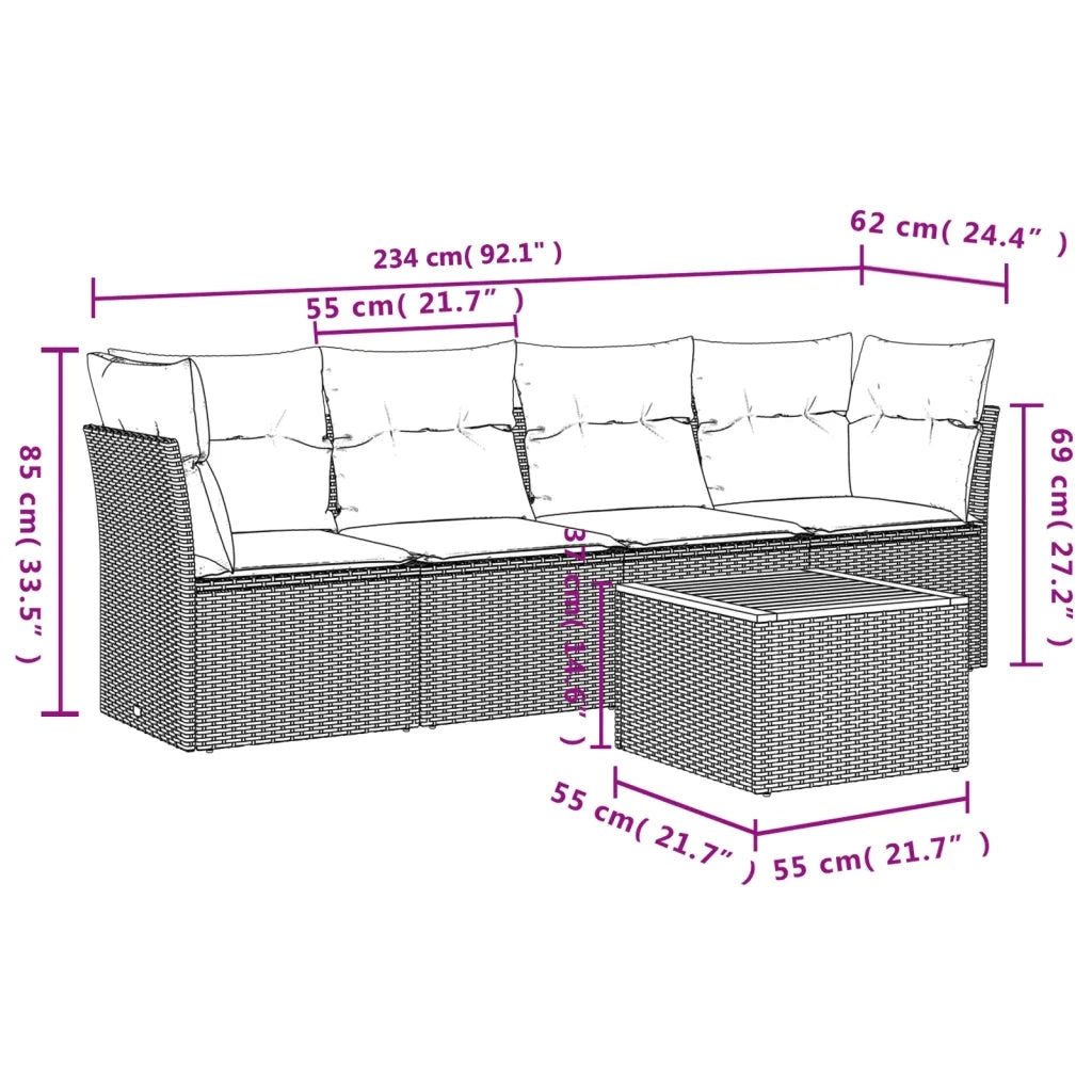 Set Divani da Giardino 5 pz con Cuscini in Polyrattan Nero 3223472