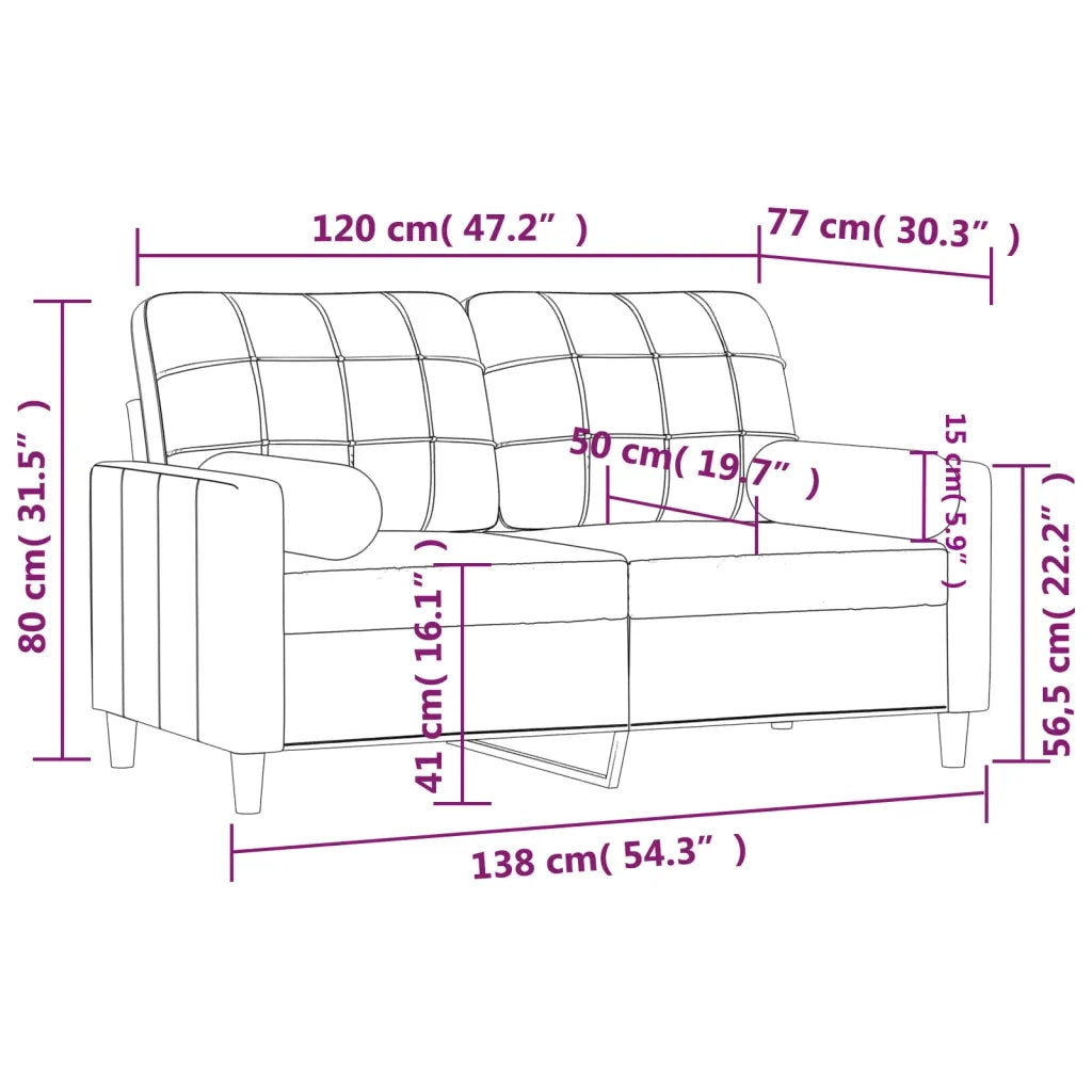 Divano a 2 Posti con Cuscini-Sofa 2 Posti con Cuscini Crema 120 cm in Tessuto 960126