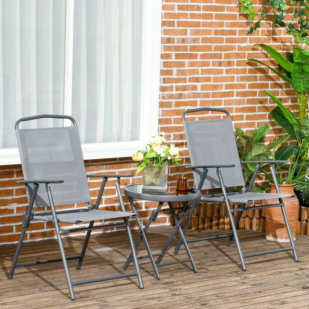 Set Tavolino e 2 Sedie Pieghevoli da Giardino  in Metallo Grigio Chiaro