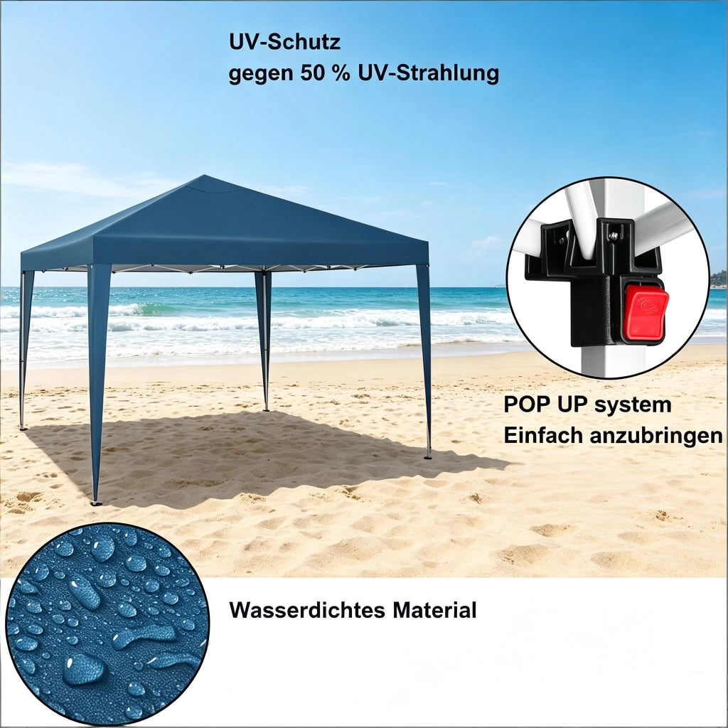 Gazebo Pieghevole Da Giardino Blu 3 M X 3 M In Ferro E Tessuto Oxford Impermeabile Per Esterni