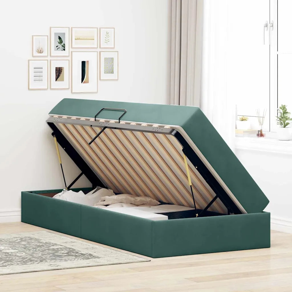 Letto con contenitore e materasso Verde Scuro 100 x 200 cm