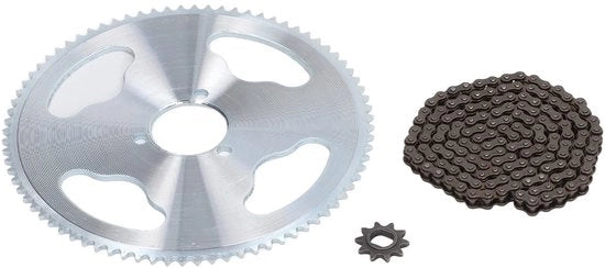 Impianto di catena e ingranaggi 80T 25H 34 mm - ingranaggio 3-galetti - ingranaggio 10T a galletti H - 146 anelli di catena - materiali di alta qualità