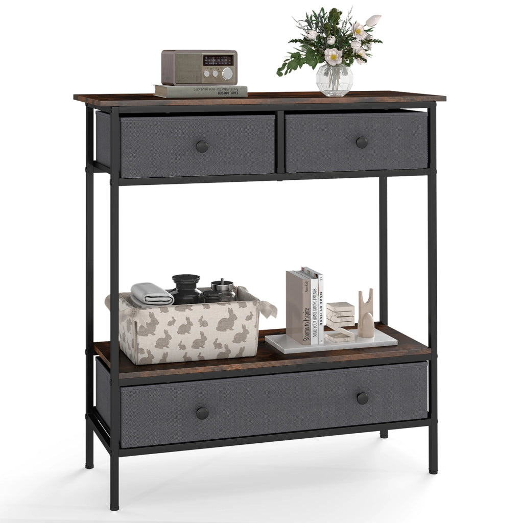 Tavolo consolle industriale con cassetti e ripiano aperto struttura in metallo-Tavolino rustico da soggiorno dimensioni 80 x 30 x 85,5 cm