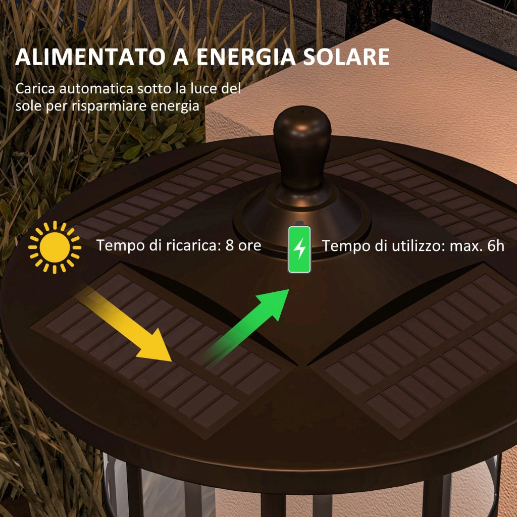 Lampione Solare da Giardino con Luce LED Bianco Freddo e IP44 H184 cm in Acciaio Inox e ABS Nero