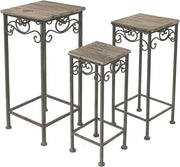 Set di Tre Scaffali a Lato in Legno con Fiori Decorativi
