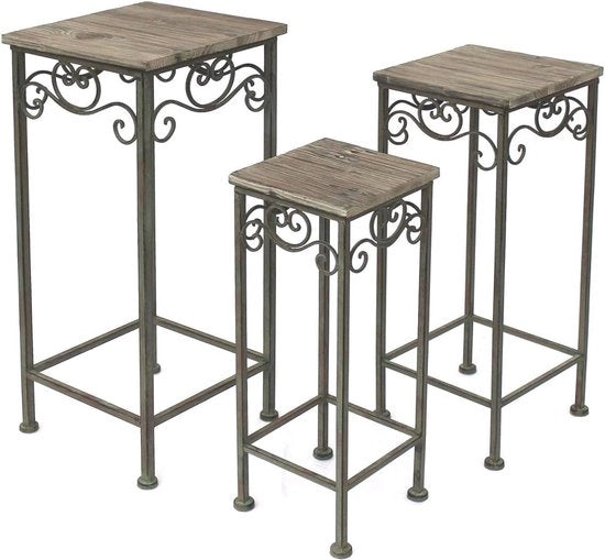 Set di Tre Scaffali a Lato in Legno con Fiori Decorativi