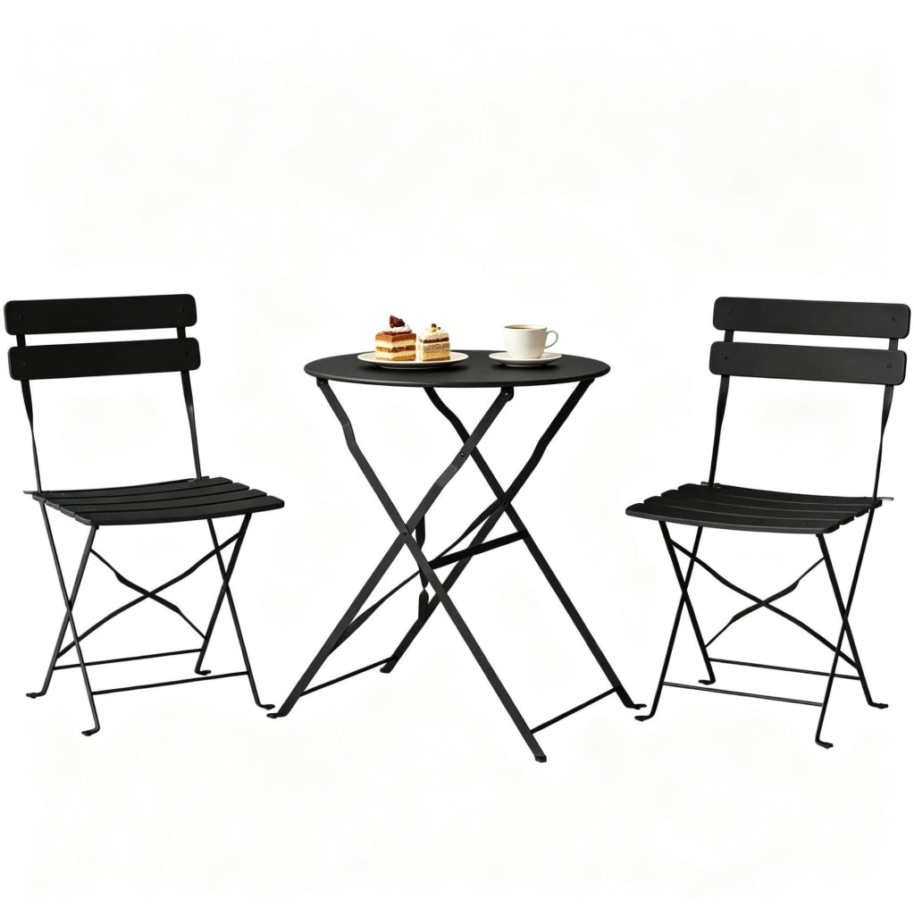 Set bistrot pieghevole da esterno 3 pezzi con tavolo rotondo Ø58 cm in metallo nero