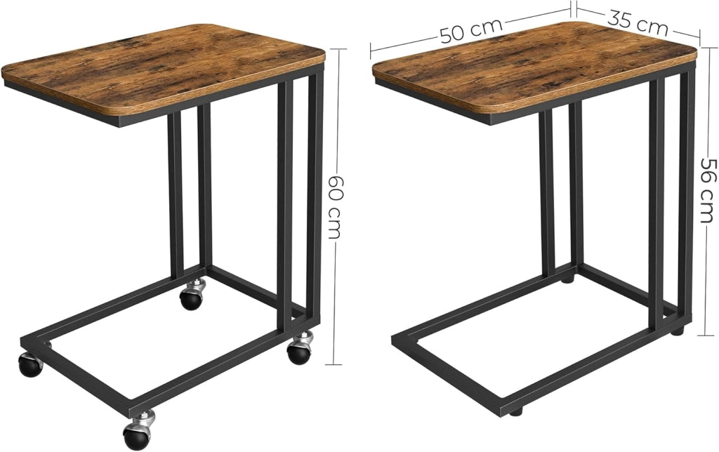 VASAGLE Set di 2 Tavolini da Letto con Ruote, Tavolino Mobile da Salotto, Comodino, Carrello, Soggiorno Camera da Letto, Struttura in Acciaio, Montaggio Facile, Marrone Vintage e Nero LCT644B01