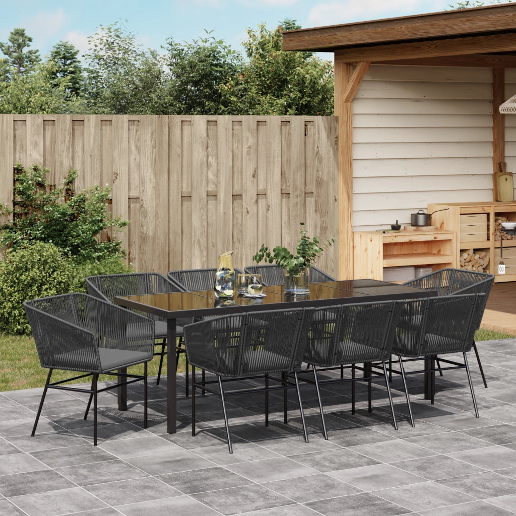 Set da pranzo da giardino 9 pezzi con cuscini in polyrattan nero