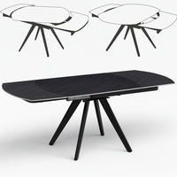 Tavolo Allungabile Piano Rotante 140-180x90x77 cm in Ceramica Effetto Marmo Nero